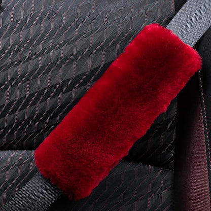 AOGELAN 2 Pack Black Fluffy Fuzzy Genuine Sheepskin Car Seat Belt Cover Pad, Seatbelt Cushion for Soft Auto Lambswool Shoulder Strap Cushion Adults (2, Black)