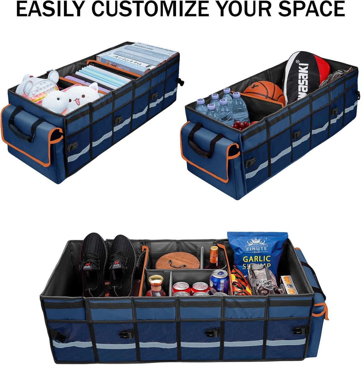 Car Trunk Organizer and Storage with Lid & Removable Leakproof Cooler Bag, Car Accessories 6 Removable Dividers for Custom Space, Collapsible Large Trunk Organizers Interior for SUV Sendan with Cover