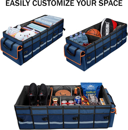 Car Trunk Organizer and Storage with Lid & Removable Leakproof Cooler Bag, Car Accessories 6 Removable Dividers for Custom Space, Collapsible Large Trunk Organizers Interior for SUV Sendan with Cover