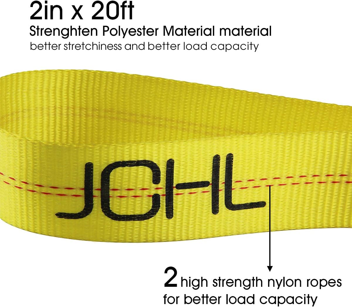 Tow Strap with Hooks 2in X20Ft Recovery Strap 10,000LB Break Strengthened Towing Rope for Towing Vehicles in Roadside Emergency