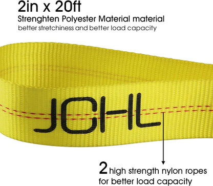 Tow Strap with Hooks 2in X20Ft Recovery Strap 10,000LB Break Strengthened Towing Rope for Towing Vehicles in Roadside Emergency