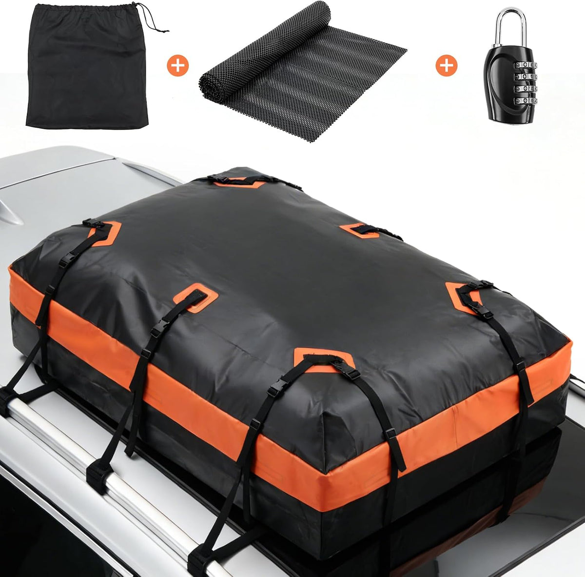 DUMOS Car Rooftop Cargo Carrier Bag Waterproof 20 Cubic Feet for All Cars | with Anti-Slip Mat, Combination Luggage Lock, Reinforced Straps & Door Hooks, Fit Vehicles with/without Roof Racks