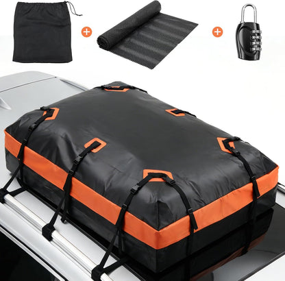 DUMOS Car Rooftop Cargo Carrier Bag Waterproof 20 Cubic Feet for All Cars | with Anti-Slip Mat, Combination Luggage Lock, Reinforced Straps & Door Hooks, Fit Vehicles with/without Roof Racks
