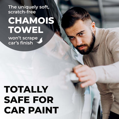Premium XL Shammy Towel for Car - 2pk (34”x25”) - Super Absorbent Chamois Cloth - Spots & Scratch-Free - Reusable Car Drying Towels