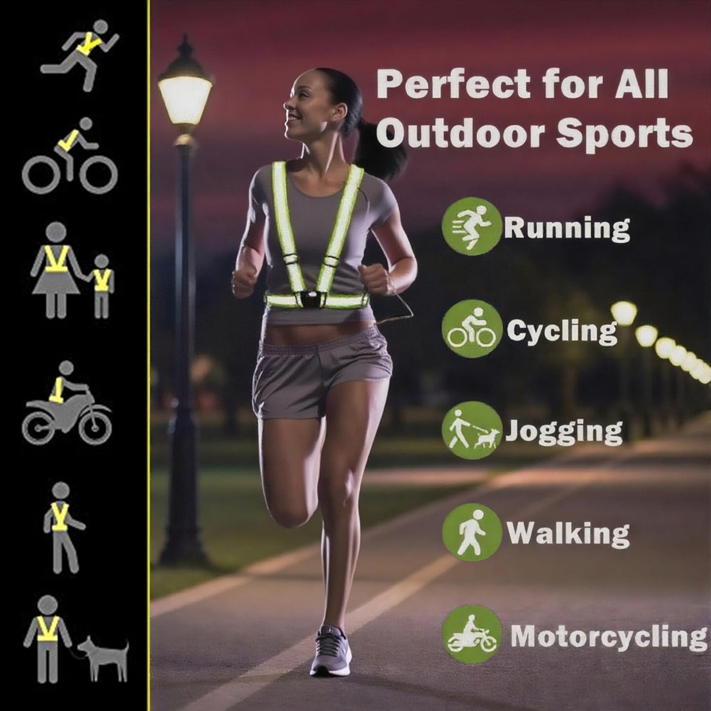Reflective Strap Safety Vest Gear - 2-10 Pack Adjustable High Visible Reflective Running Gear for Women Men Night