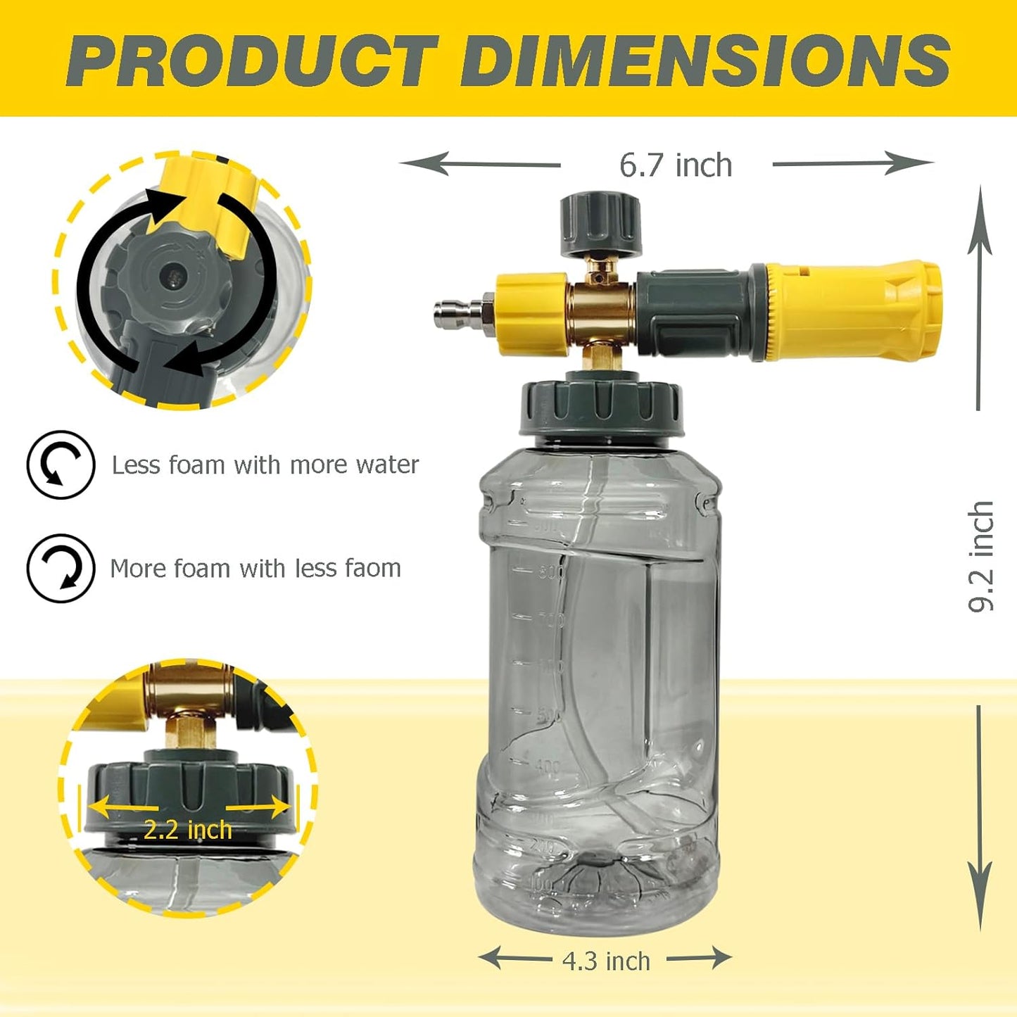 ESP Foam Cannon Snow Foam Lance Pressure Power Jet Washer Quick Release Adjustable Nozzle with 1 Liter Bottle Washing Mitts 1 Towel