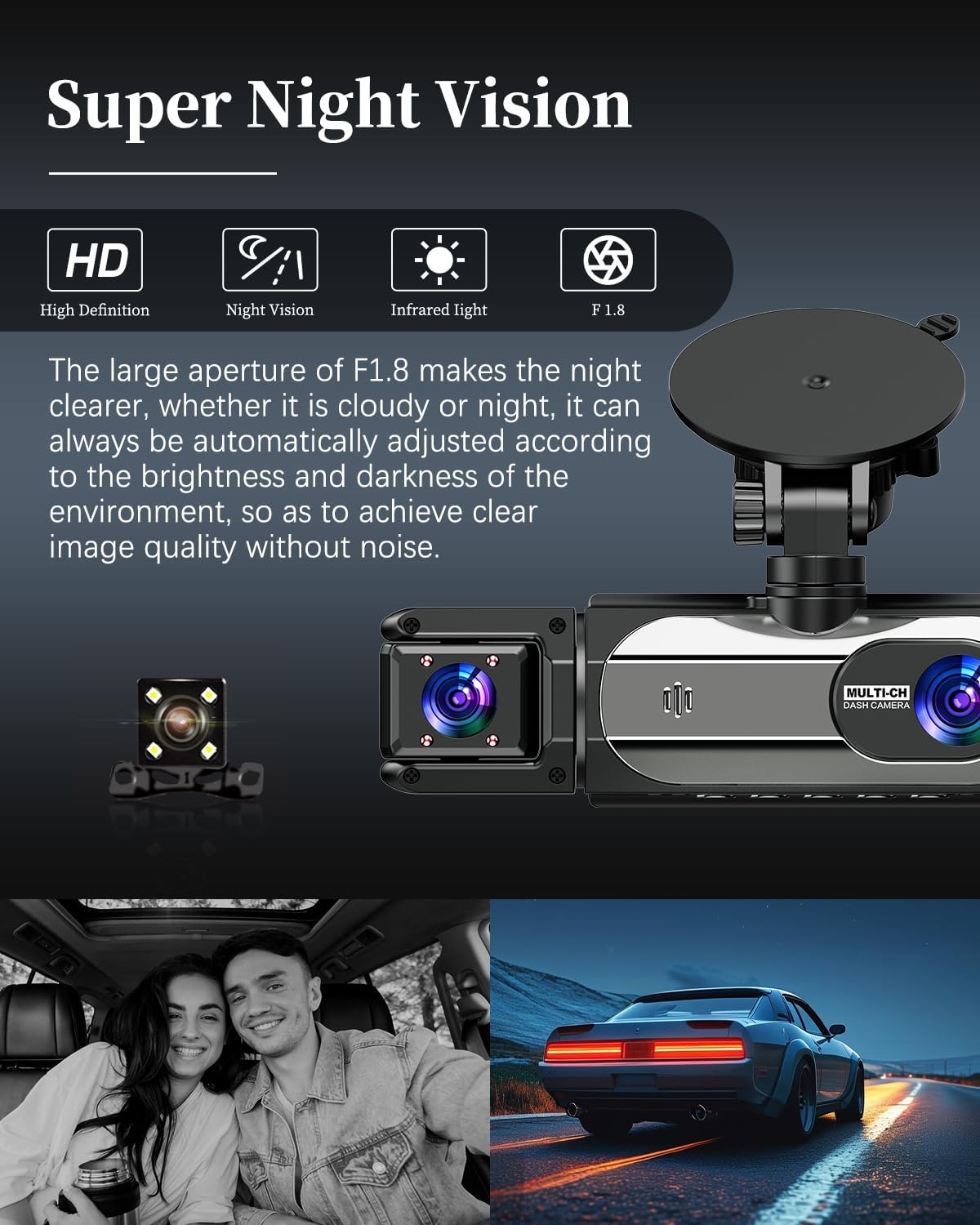 Dash Cam Front and Rear, 1080P Dash Camera for Cars, 3 Channel Car Camera Front Rear and Inside/Back with 32GB Card 5G Wireless WiFi, Loop Recording, Night Vision, HDR, G-Sensor, 24Hr Parking