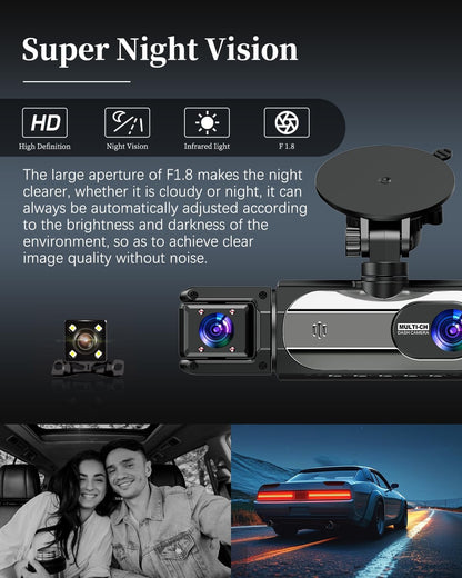 Dash Cam Front and Rear, 1080P Dash Camera for Cars, 3 Channel Car Camera Front Rear and Inside/Back with 32GB Card 5G Wireless WiFi, Loop Recording, Night Vision, HDR, G-Sensor, 24Hr Parking