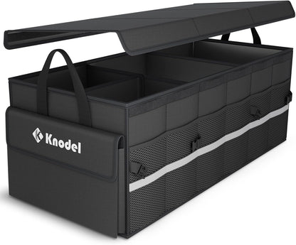 K KNODEL Car Trunk Organizer with Lid, Collapsible Car Trunk Storage Organizer, Car Organizer and Storage for SUV, Truck, Sedan (Medium, Black)