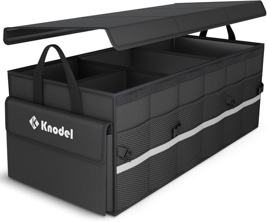 K KNODEL Car Trunk Organizer with Lid, Collapsible Car Trunk Storage Organizer, Car Organizer and Storage for SUV, Truck, Sedan (Medium, Black)