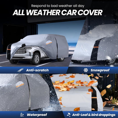Large SUV Car Cover for Chevy Suburban 100% Waterproof All Weather, Heavy Duty Outdoor Full Exterior Covers Rain Sun Wind UV Protection. - Colors B