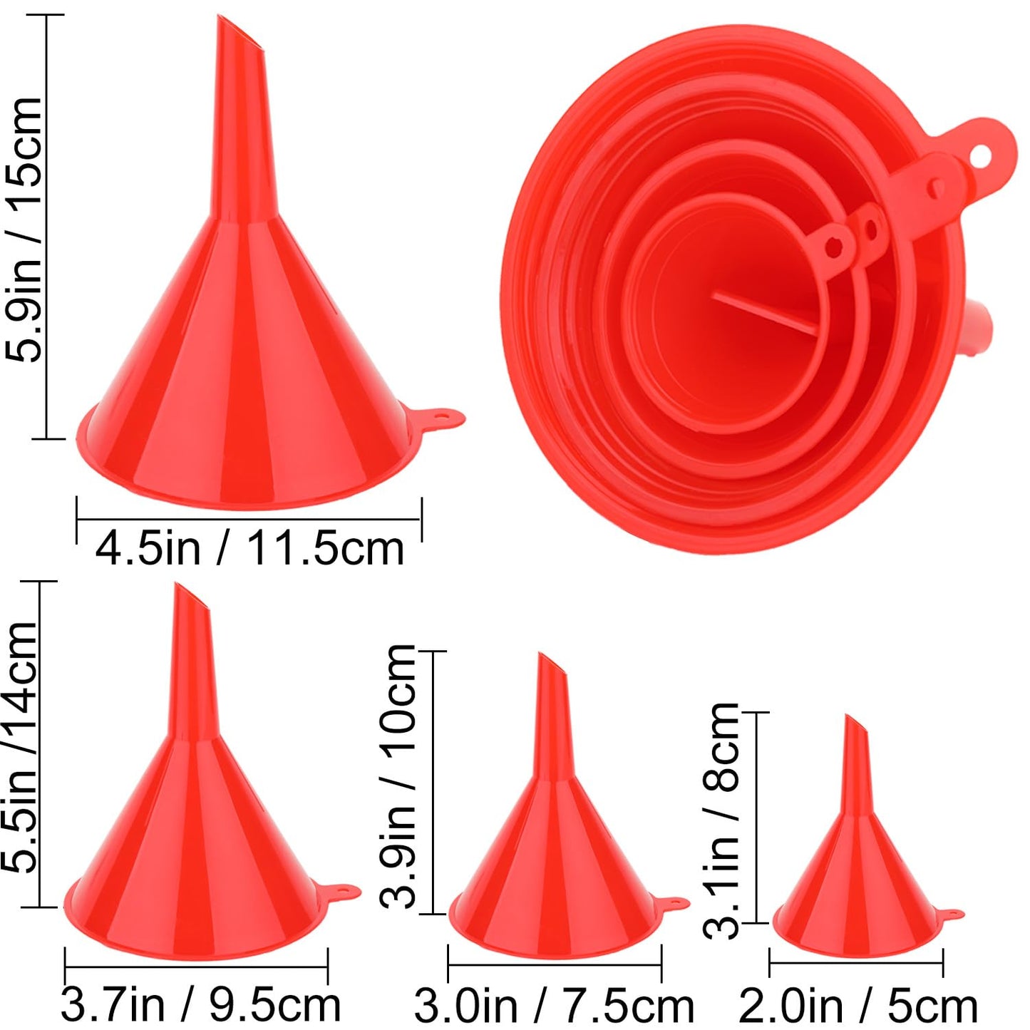 5-Piece Automotive Oil Funnel Set with Flexible Neck, Filter Screen, Wide Mouth for Gas, Oil, Coolant, Engine Oil