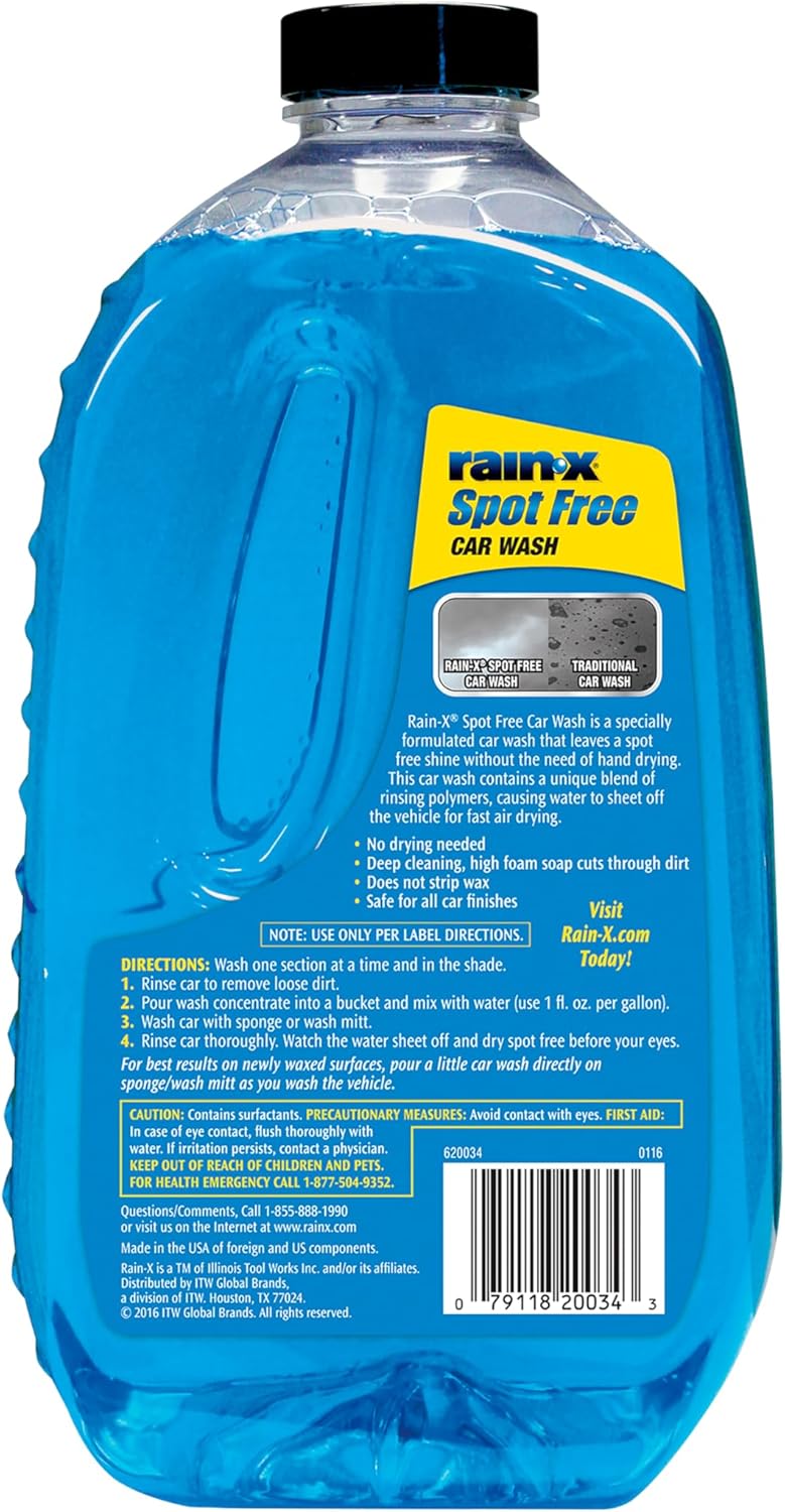 Rain-X 620073 - Car Wash Deep Cleaning, High Foam Soap Provides Spot Free Shine with No Towel Or Hand Drying Needed - Car soap for car cleaning and detailing 48 fl oz (Pack of 2)