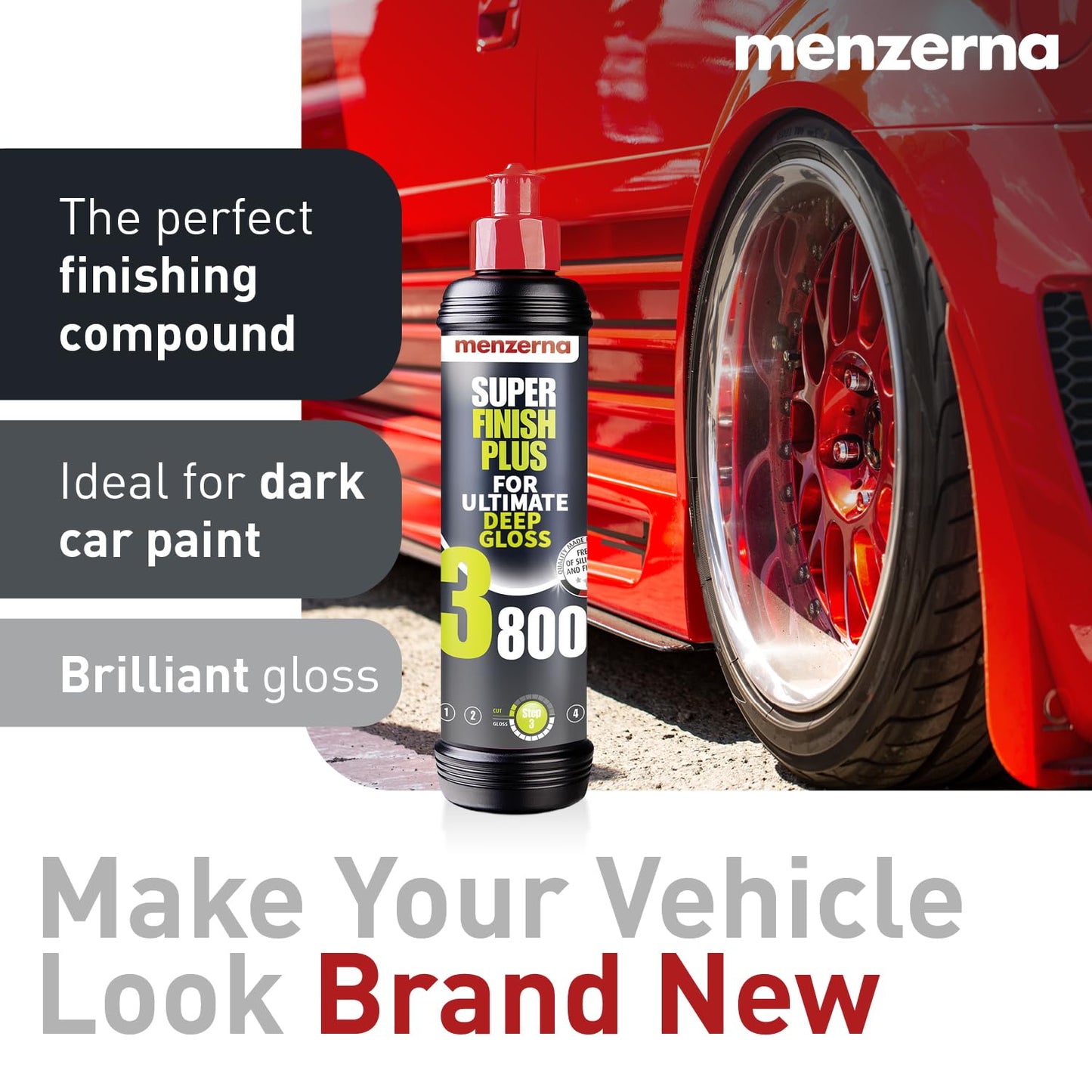 menzerna “Super Finish Plus 3800” Car Polishing I Deep Gloss Polish for a Perfect Mirror-Like Finish I Polishing Compound for Micro Scratches & Holograms on Cars & SUVs I Silicone Free I 8 fl oz.
