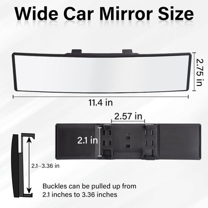 Rear View Mirror, Universal 11.4 Inch Interior Clip On Panoramic Convex Mirrors for Car Accessories, HD Anti Glare Wide Angle and Reduce Blind Spot, Extended Rear View Mirror for Cars, SUVs, Trucks