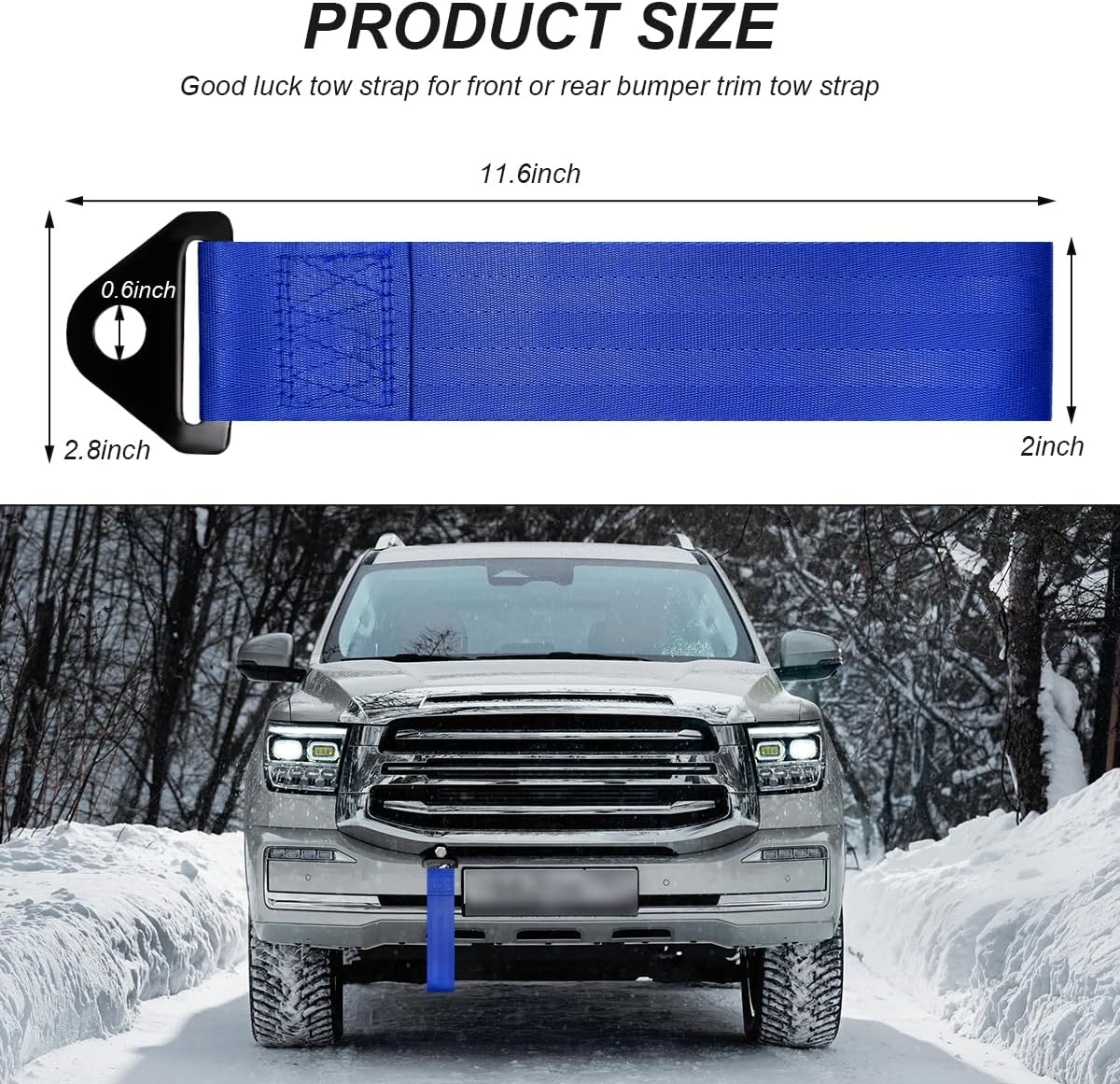 Racing Tow Strap, Stylish JDM Car Bumper Tow Strap Trailer Hook Belt for Decoration, Heavy Duty Nylon Traction Rope Universal Fit for Front or Rear Front Bumper (Black)