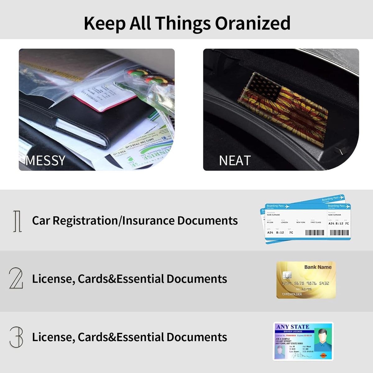 Car Registration and Insurance Holder, Leather Car Glove Box Organizer, Cool Car Accessories for ID, Driver's License Cards & Essential Document, business cards, Men&Women, Retro Audio Cassette