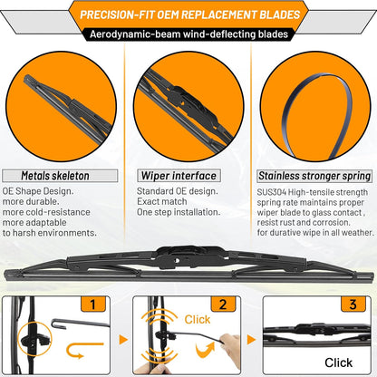 AUTOBOO 3-Pack Windshield Wiper Blades for Subaru Outback 2020-2025, Original Equipment Replacement 26"+18" Front and 16" Rear, All-Weather Performance, Easy One-Click Install