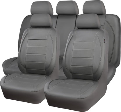 CAR PASS Universal FIT Piping Leather Two Front Seat Covers, Waterproof Faux Leather for SUV Sedan Van Truck, Airbag Compatible,Reserved Opening Holes for Headrest Covers. (Black red)