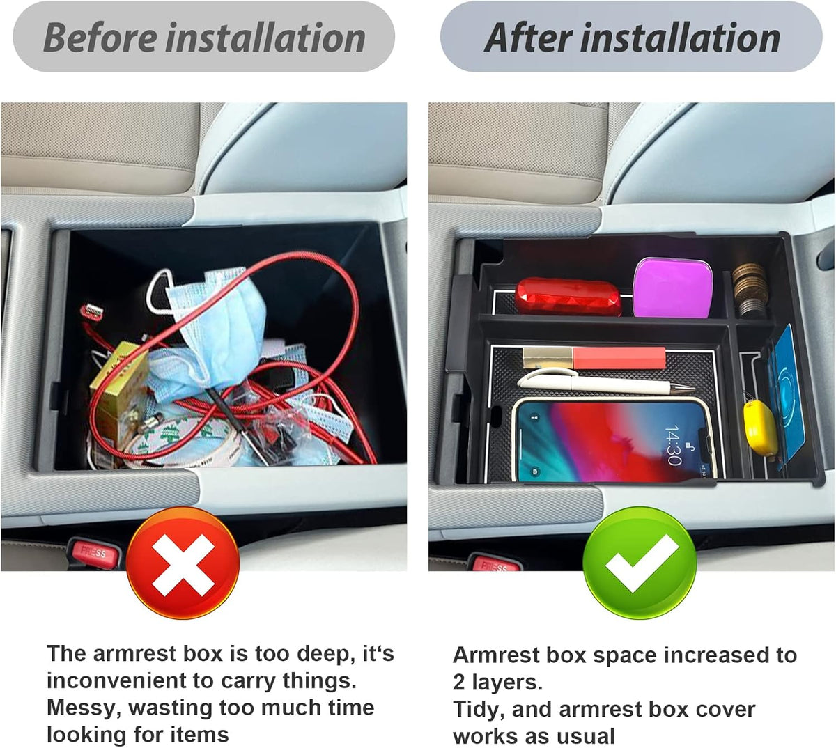 SKTU 2-Pack 2023 2024 2025 2026 Lexu s RX350 Center Console Organizer for 2023-2026 Lexu s RX350/RX450h/RX500h Console Tray 2023 2024 2025 2026 RX350 Accessories with Sunglasses Holder [Double Layers]