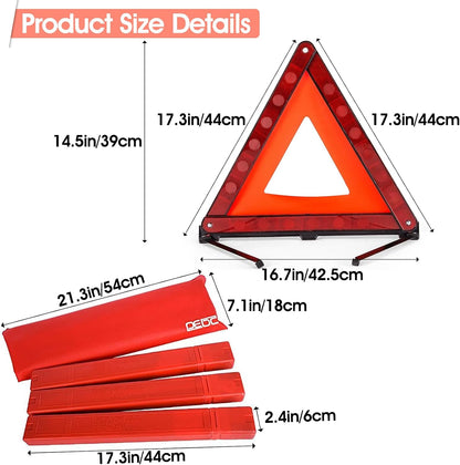 DEDC Warning Triangle, Foldable Safety Triangle, Triple Warning Kit, Warning Triangle Reflector, Roadside Hazard Sign, Triangle Symbol for Emergency with Storage Bag (3 Pack)