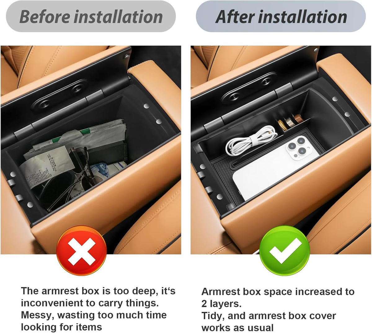 SKTU 2-Pack 2023 2024 2025 2026 Lexu s RX350 Center Console Organizer for 2023-2026 Lexu s RX350/RX450h/RX500h Console Tray 2023 2024 2025 2026 RX350 Accessories with Sunglasses Holder [Double Layers]