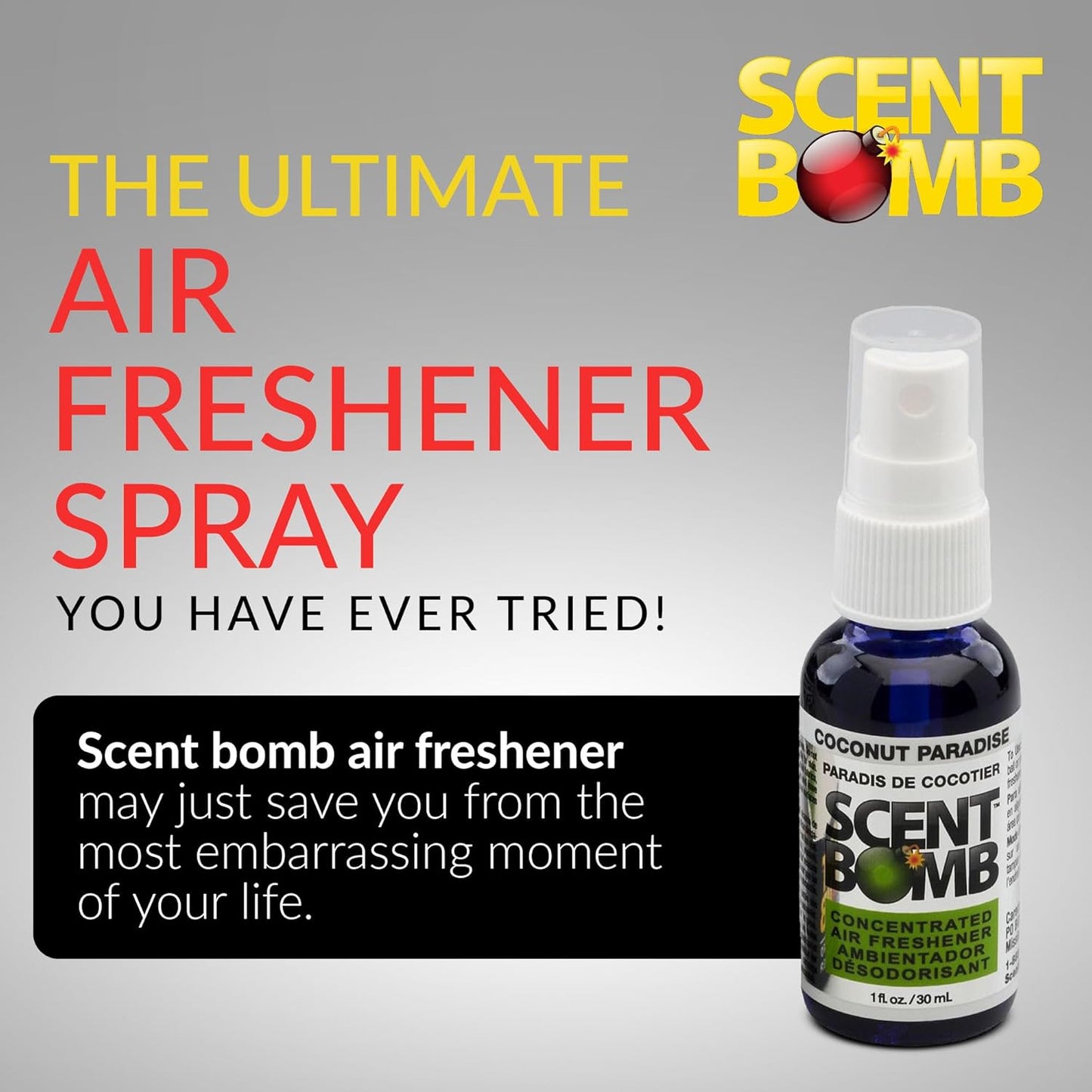Scent Bomb Air Freshener Spray, Long-Lasting Odor Eliminator - Effective Deodorizer for Home & Car, Fresh Room Spray for Kitchen, Bathroom & Smell Neutralizer - 1 oz Pack of 4, Black Cherry Scent