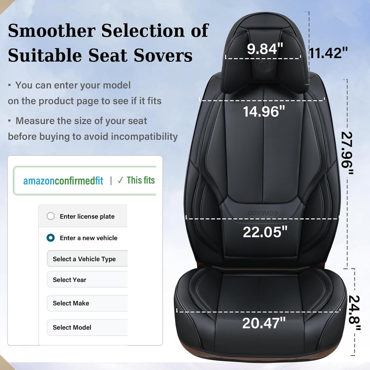 Coverado Seat Covers Full Set, Black Seat Covers for Cars 5 Seats, Car Seat Protector, Waterproof Nappa Leather Car Seat Cushion, Front and Rear Car Seat Cover Fit for Most Sedans SUV Pick-up Truck - Colors B