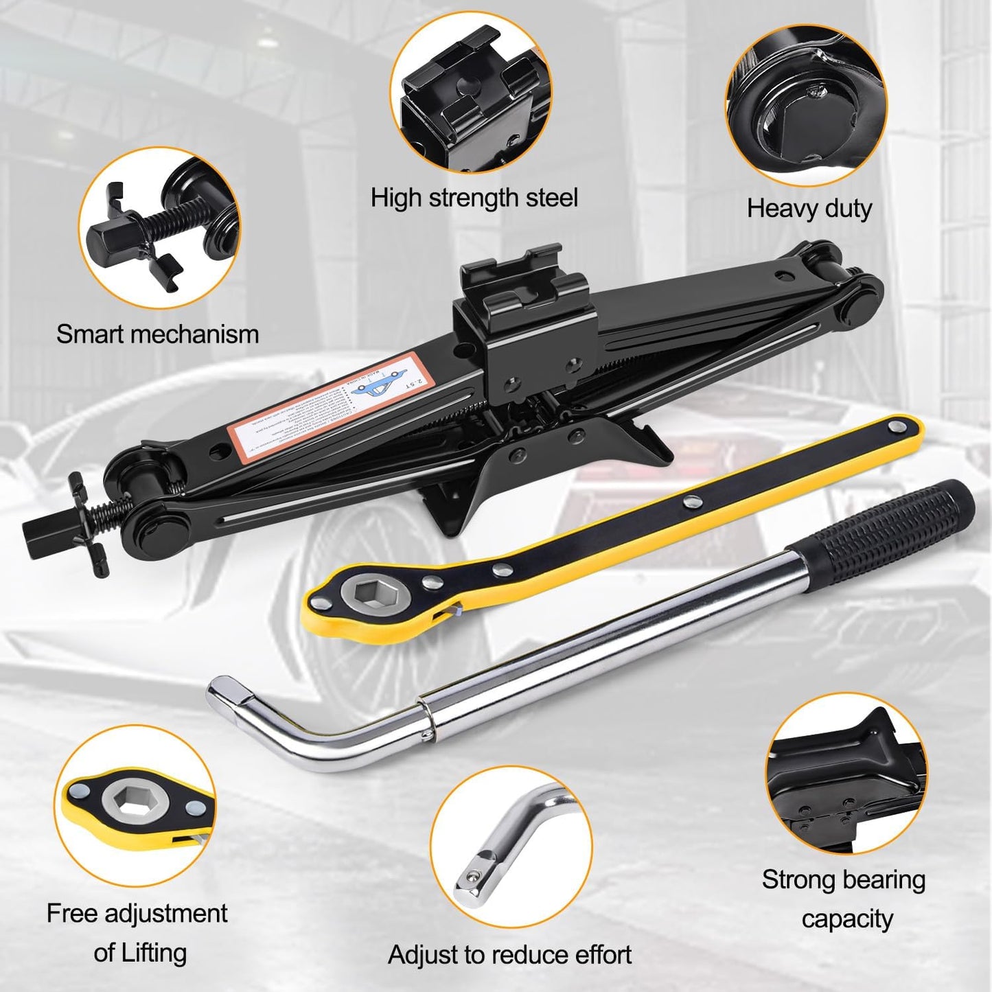 Scissor Car Jack 2 Ton (4409 lbs) Tire Changing Kit with Lug Wrench - Emergency Kit for Car, SUV, MPV