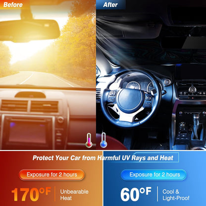 Windshield Sun Shade - Car Sun Shade Windshield, Reflector Sunshade Offers Ultimate Protection for Car Interior, Foldable Front Window Fit for Hatchback, Truck, SUV, MPV