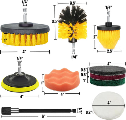 15Pcs Drill Brush Attachment Set, Drill Scrubber Brush Kit Include Soft Drill Wheel Brush, Scrub Pads, Sponge, Drill Cleaning Brush Attachment Set for Car, Bathroom, Tub, Tile, Floor, Grout, Boat