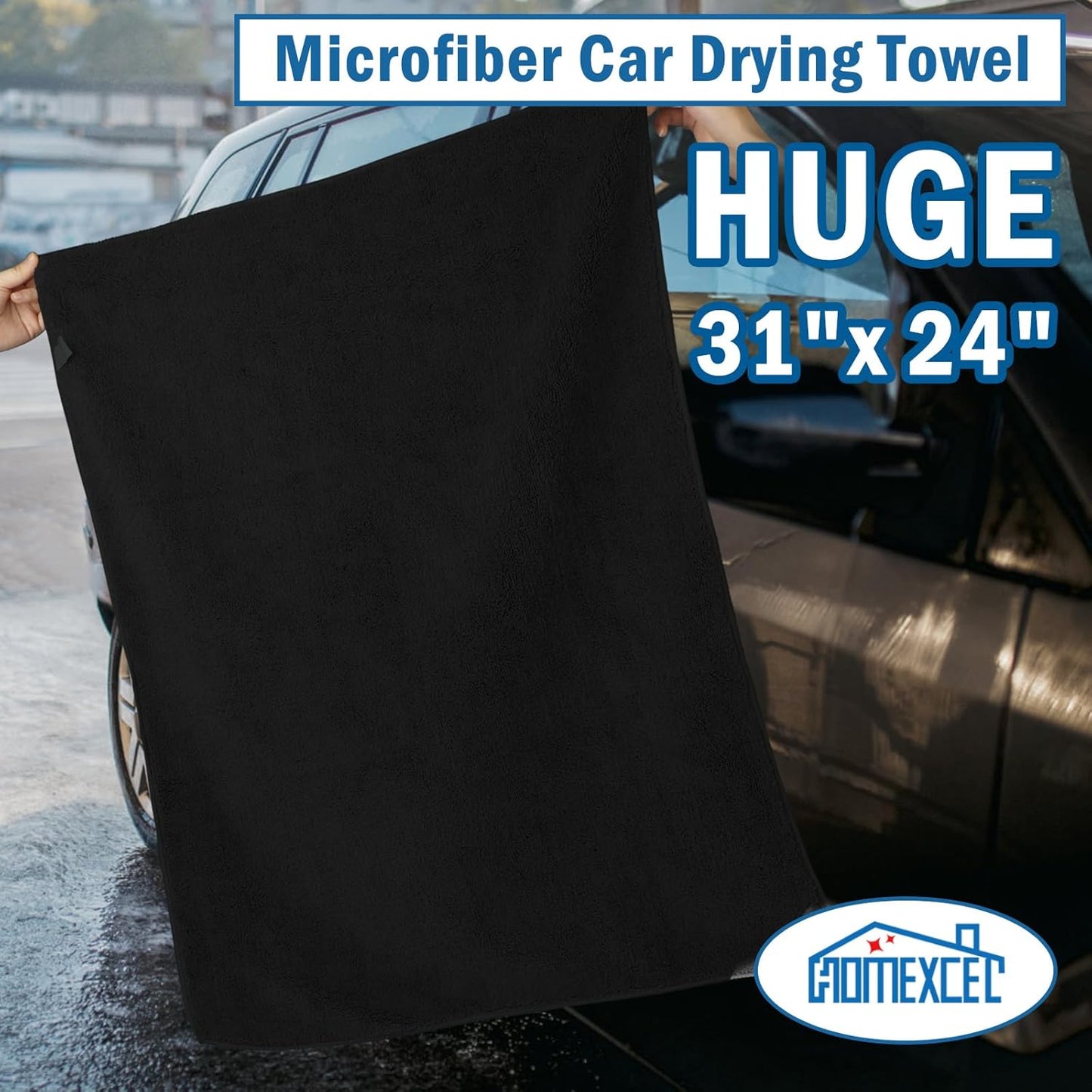 HOMEXCEL Professional Large Microfiber Car Drying Towels 2 Pack, Lint Free, Scratch Free, Highly Absorbent Drying Towel for Cars, SUVs, RVs, Trucks, and Boats,31" x 24",Grey