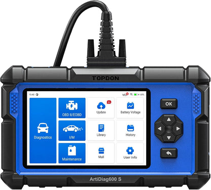 OBD2 Scanner TOPDON AD600S Scan Tool, Code Reader, Diagnostics Scanner for ABS/SRS/AT/Engine, 9 Reset Services, CAN-FD, Oil/Brake/BMS/SAS/DPF/TPMS/ETS Reset/ABS Bleeding/Injector Coding, Free Upgrade