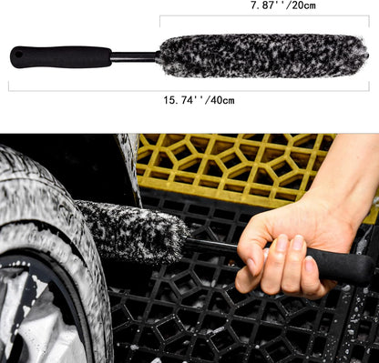 Metal Free Soft Wheel Cleaner Brush, Synthetic Wool Rim Cleaning Brush, Highly Water Absorption, Dense and Durable Tire Brush for Cleaning Wheels, Rims, Spokes, Fenders, Engines…