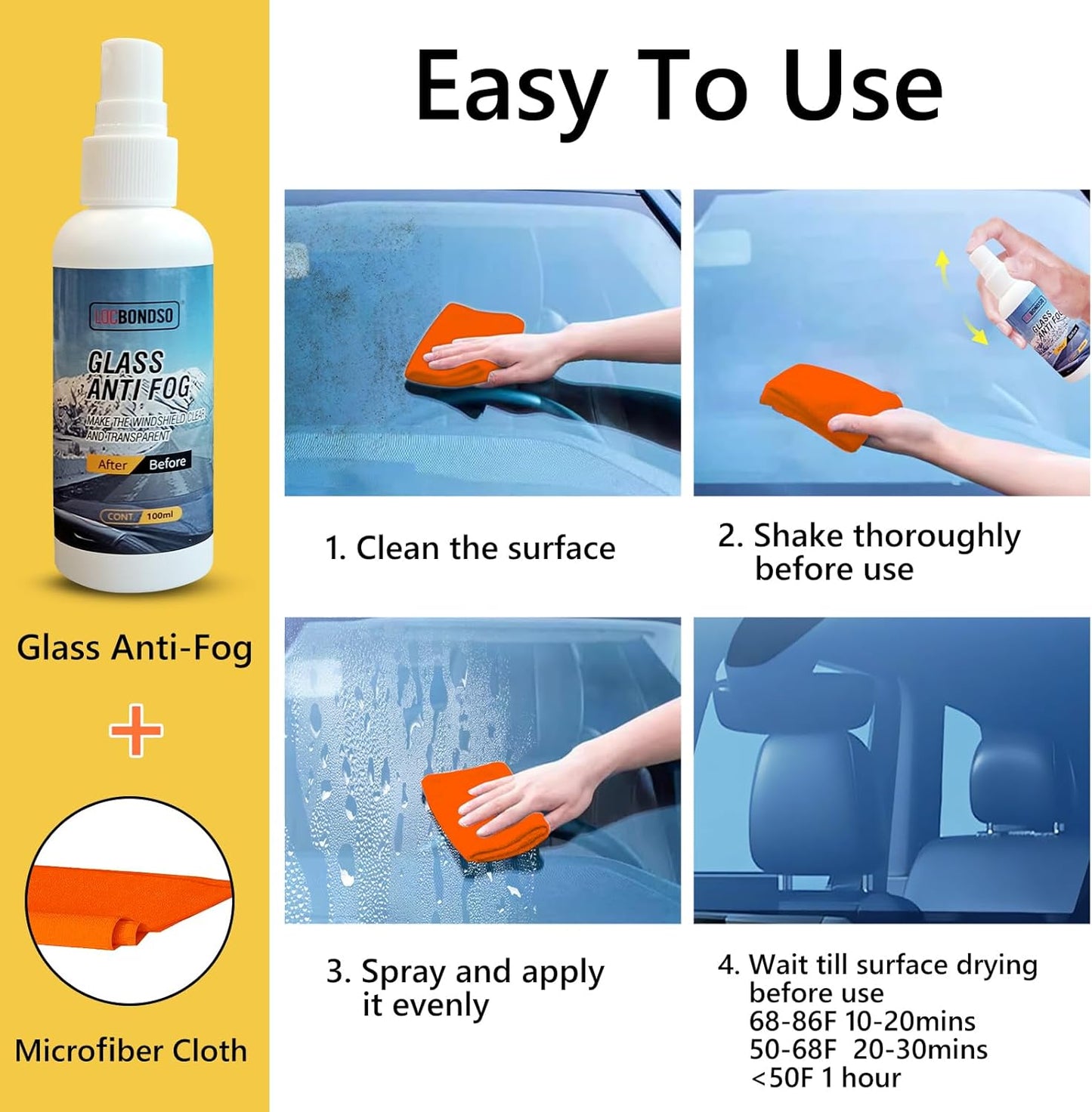 LOCBONDSO Anti Fog Spray for Glasses, Eye Glasses, Swim Goggles, Ski Goggles, Car Windshield, Prevent Fogging, Improve Visibility, Safe for All Lenses - 100ml