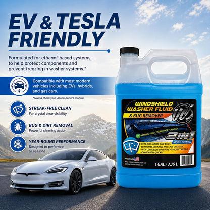 UCS 2-in-1 Windshield Washer Fluid 2-Pack (1 Gallon Each, 256 fl oz Total) – Ready to Use, Streak-Free Formula, All-Weather Cleaning, Removes Bugs, Dirt & Road Grime – Premium Windshield Cleaner