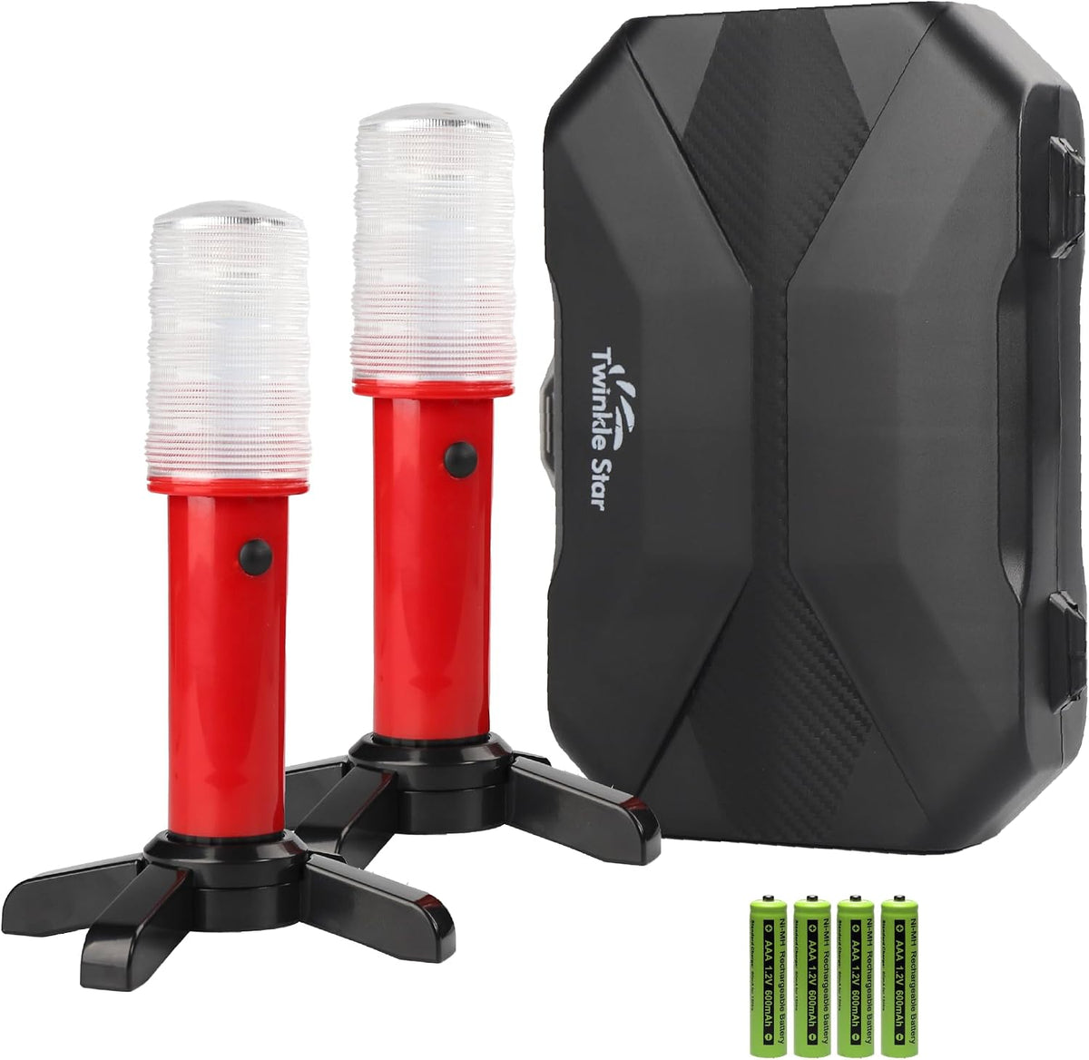 Twinkle Star LED Safety Strobe Road Warning Light, Set of 4 | Emergency Roadside Flares Kit, Highway Beacon Alert Flare, Magnetic Base, Detachable Stand, Solid Storage Case