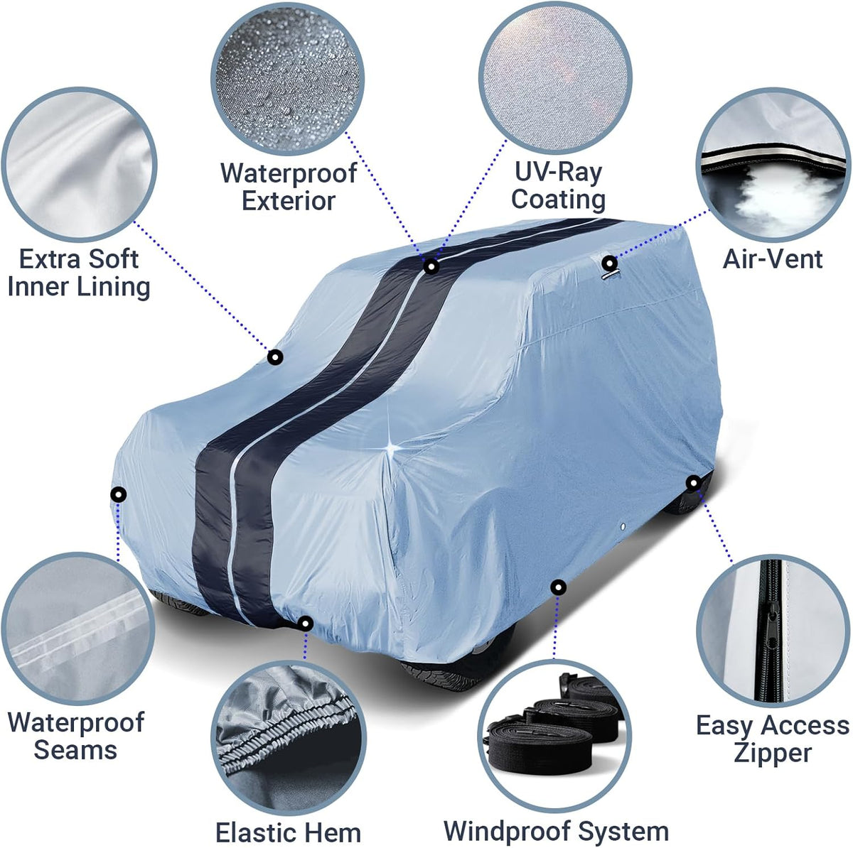iCarCover 15-Layer Car Cover Waterproof All Weather | Premium Quality Car Covers for Automobiles, UV Protection, El Camino, Impala, Bel Air, Monte Carlo, Galaxie, Charger, Size C21 (See Size Chart) - Colors C