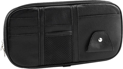 Car Sun Visor Organizer, Sunglass Holder and Storage Pocket, Card Cash Pouch with Multi-Pocket Net Zipper, Case Bag for License Pen Key, Auto Accessories for Truck, SUV, Van (Purple)