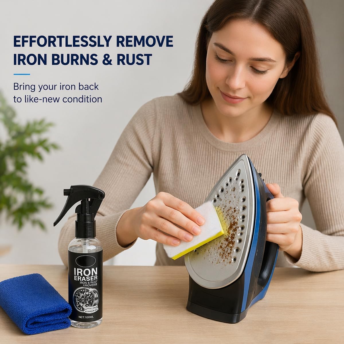 Iron Eraser Rust Remover Spray for Car Wheels & Paint, 100ML Rust And Brake Dust Cleaner For Wheels & Paint, Fast Acting Automotive Iron Fallout Towel + Sponge