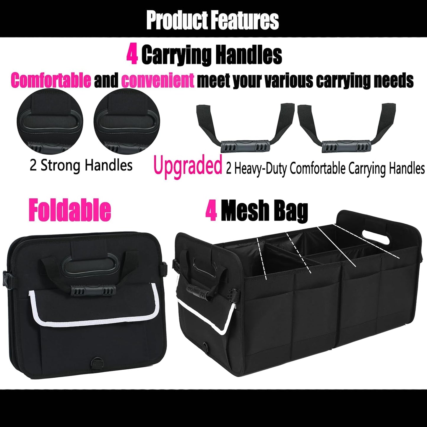 titiyiof Trunk Organizer For Suv & Sedan,Car Organizers and Storage, Waterproof Collapsible & Adjustable Straps,Sturdy Car Organization for Car Accessories, Tools,Food，Sundries,2-3 Compartment（Beige）