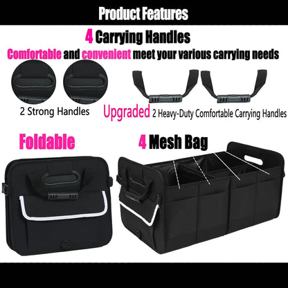titiyiof Trunk Organizer For Suv & Sedan,Car Organizers and Storage, Waterproof Collapsible & Adjustable Straps,Sturdy Car Organization for Car Accessories, Tools,Food，Sundries,2-3 Compartment（Beige）