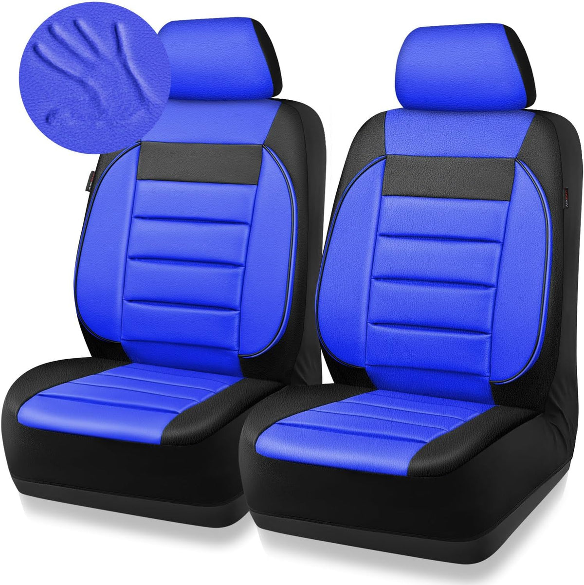 CAR PASS Faux Leather Car Seat Covers Front Seats Only, 3D Foam Support Car Seat Covers, Universal fit for Trucks Vans SUVs Sedans Automotive Comfortable, Airbag Compatible 2 Pieces Front Solid Black