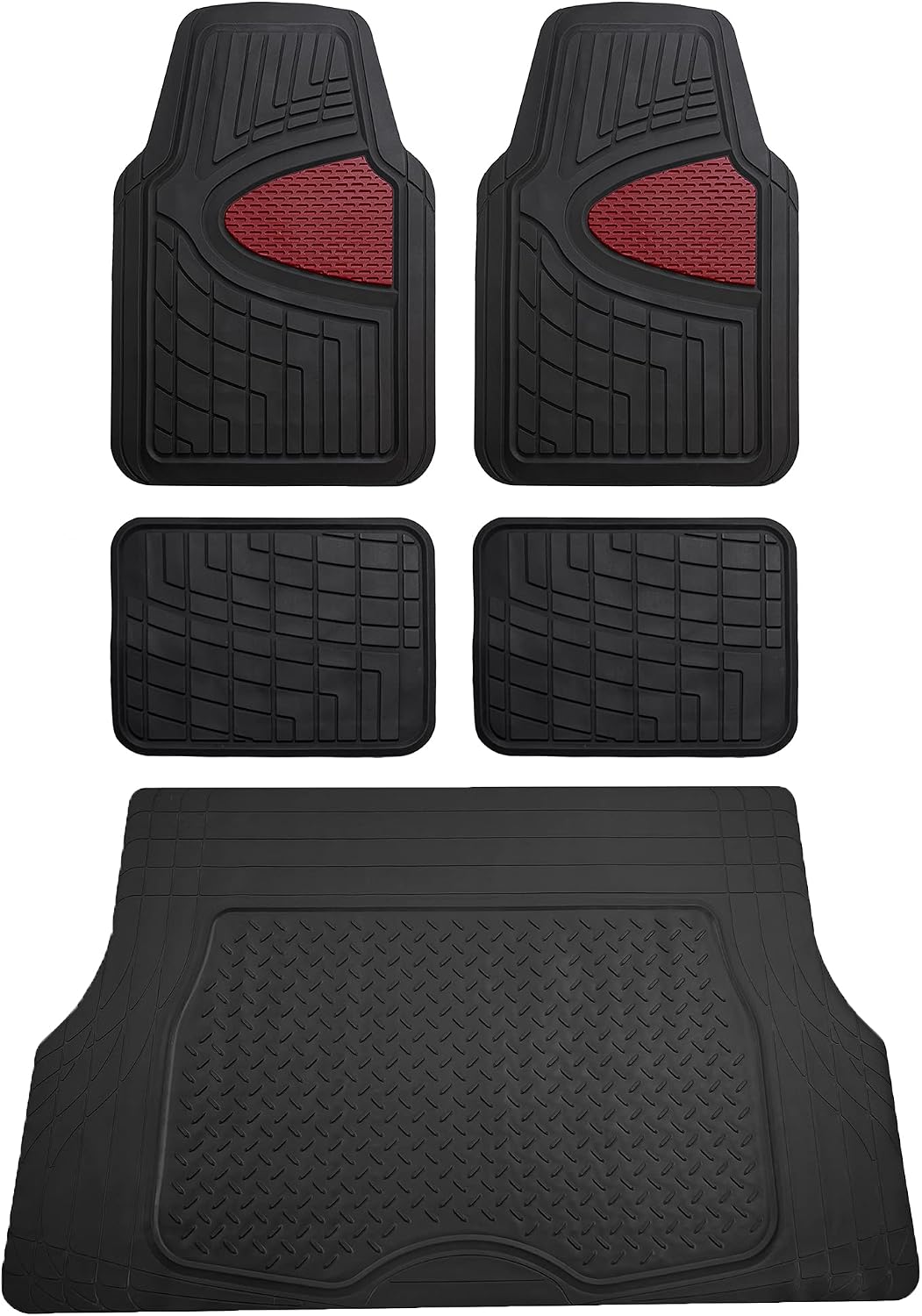 FH Group Automotive Floor Mats - Heavy-Duty Rubber Floor Mats for Cars, Universal Fit Full Set, Climaproof & Trimmable Floor Mats for Most Sedan, SUV, Truck, Black