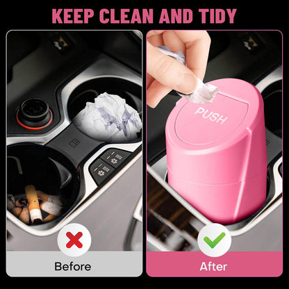 Car Trash Can Bin with Lid - Car Garbage Can Cup Holder - Pink Mini Leakproof Vehicle Garbage Bin with 20pcs Trash Bags - Automobile Organizers and Storage for Front Back Seat Accessories