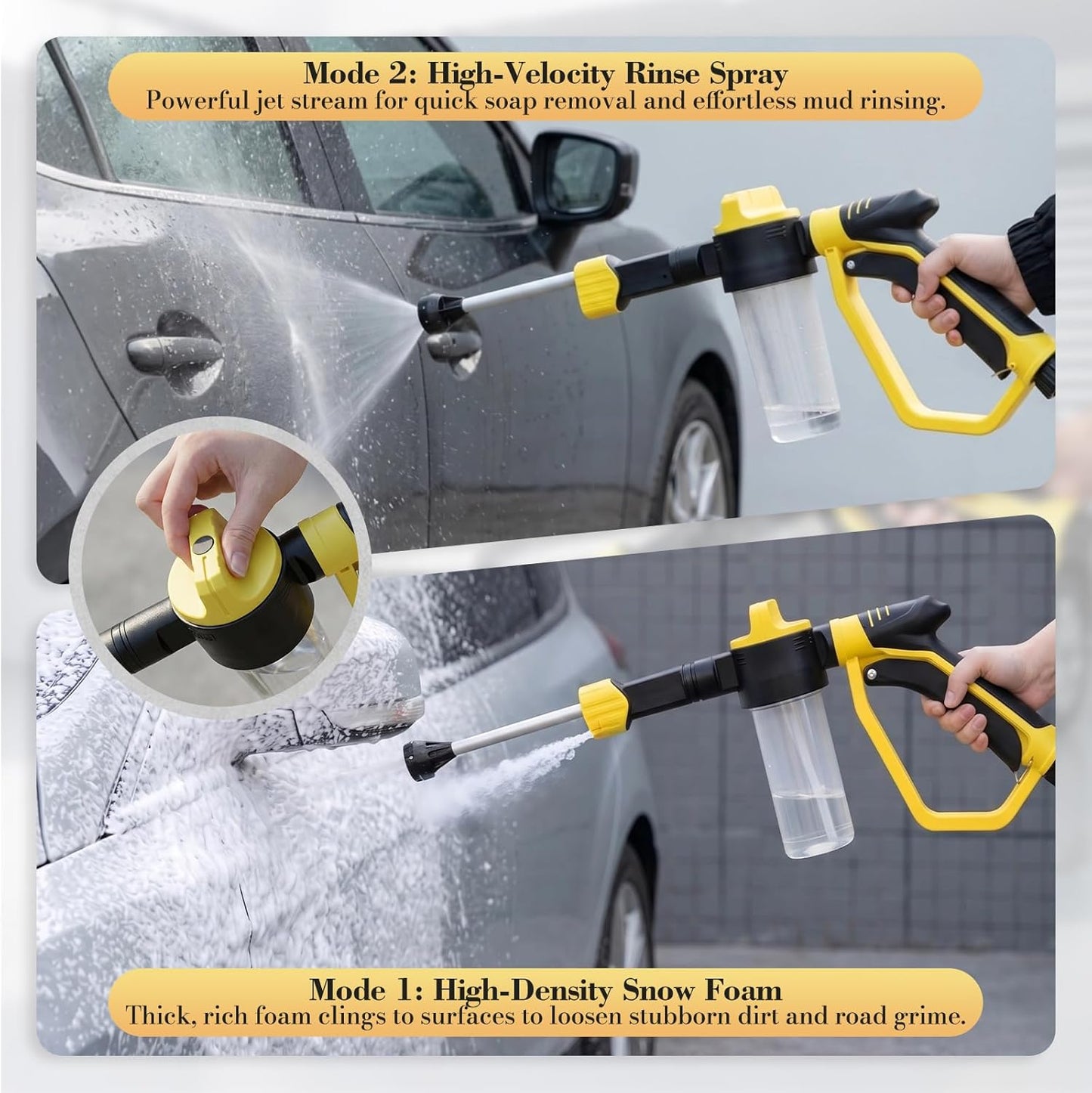 Car Wash Foam Gun for Garden Hose - High Pressure Foam Cannon Car Wash Kit with 3 Spray Modes - Professional Car Wash Hose Sprayer for Cars, Trucks, RVs, Motorcycles & More, Yellow