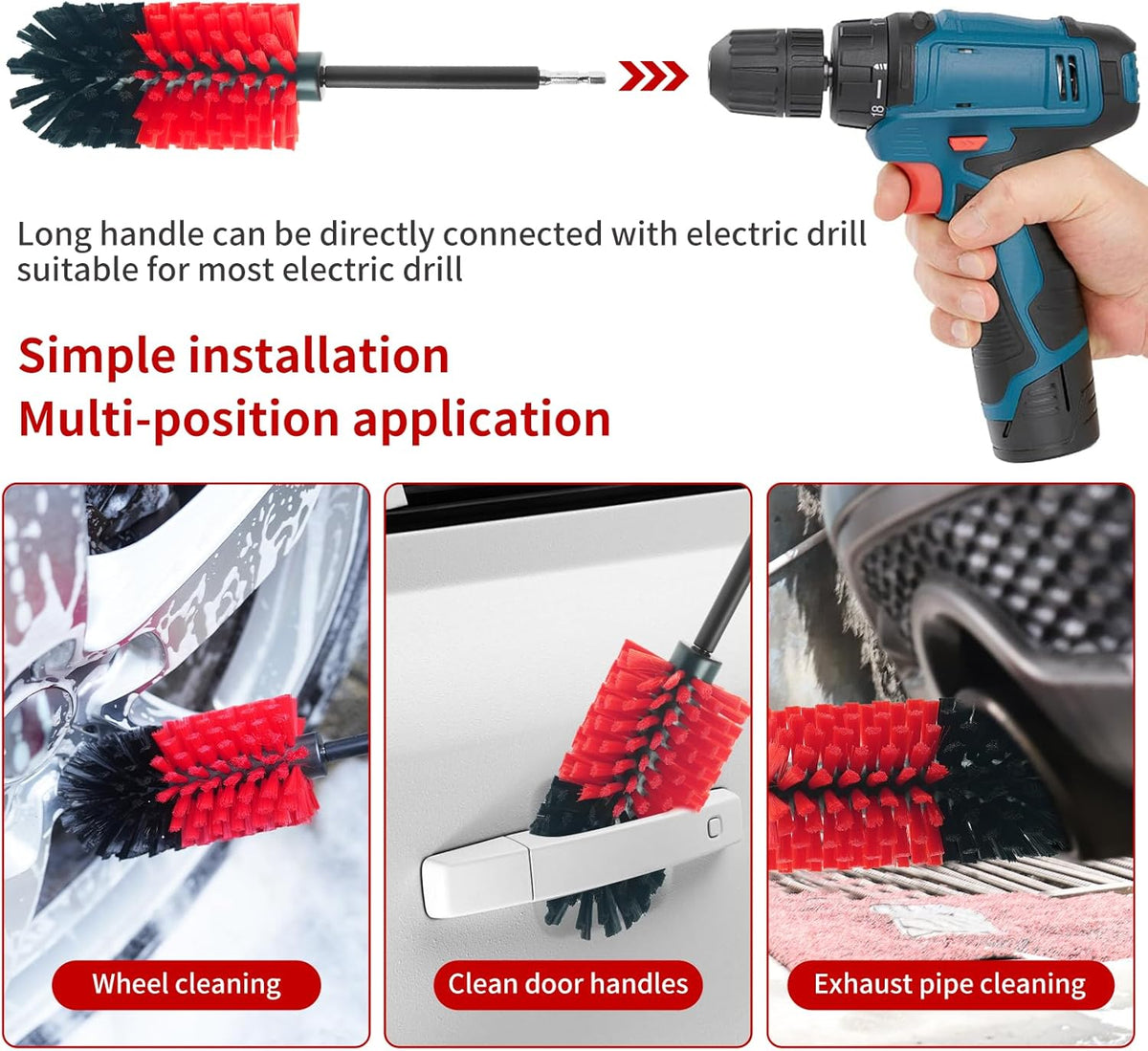Wheel Brush, Soft Drill Wheel Cleaner Brush, Drill Brush for Car Wheel, No Scratches Highly Dense and Durable Car Wheel Brush Rim Tire Car Cleaning Brush for Wheels, Rims, Engines, Exhaust