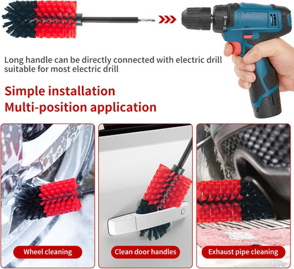 Wheel Brush, Soft Drill Wheel Cleaner Brush, Drill Brush for Car Wheel, No Scratches Highly Dense and Durable Car Wheel Brush Rim Tire Car Cleaning Brush for Wheels, Rims, Engines, Exhaust