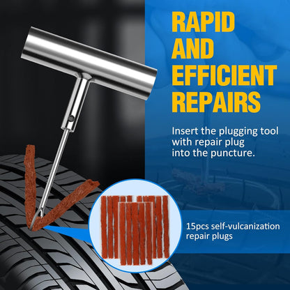 BETOOLL Tire Repair Kit, 24 Pcs Professional Heavy Duty Universal Emergency Flat Tire Repair Kit to Fix Punctures, for car Motorcycle, Truck, Golf Cart, ATV, Tractor, ARB, RV, SUV, Trailer etc.