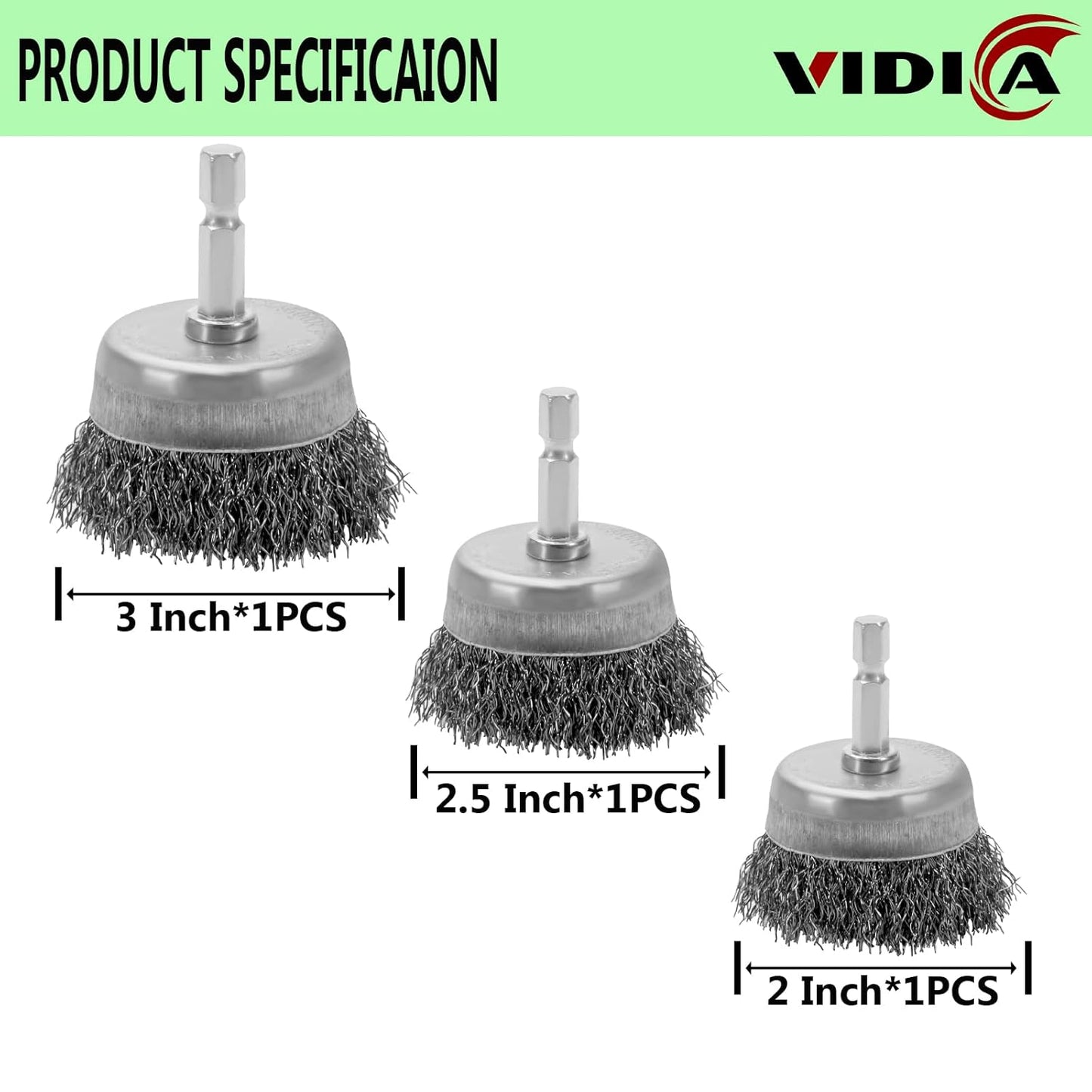 VIDICA Wire Brush for Drill Set 9Pcs,Abrasive Wire Wheel for 1/4 Inch Hex Shank, Wire Cup Brush for Drill, Coarse Crimped Carbon Steel Wire Brush Set for Removing Paint and Rust